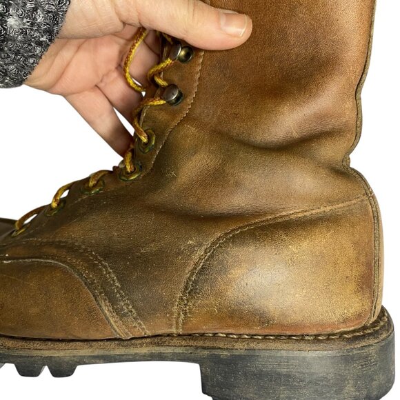 Vintage Herman Leather Work Boots Brown Lace-Up Men‎ Vibram Lug Sole 7-7.5 USA